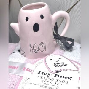 Ghost Blanket & Rae Dunn Ghost Coffee Mug Set - NEW